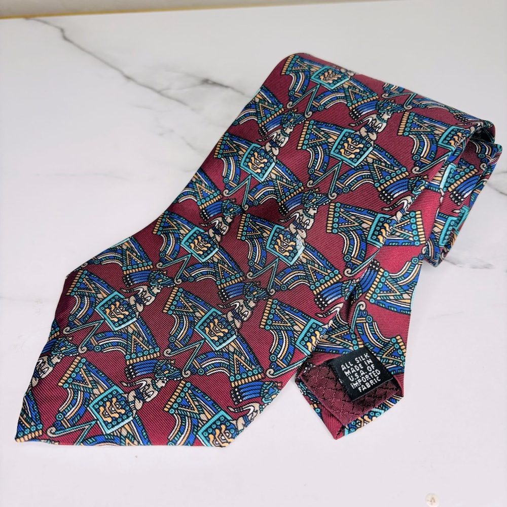 Vintage Christian Dior Monsieur Necktie Silk Mayan Incan Flying Geometric Print